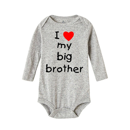 Heart Pattern&I Love My Big Brother Baby Jumpsuit Cute Newborn Long Sleeve Bodysuit Round Neck Girl Boy Jumpsuit As Gift To Baby