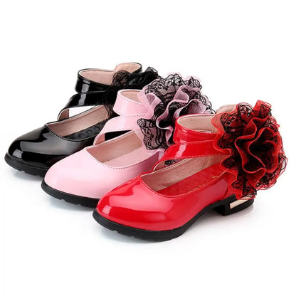 Kids Shoes Girls High Heel Princess Flower Shoes Fashion Children Shoes Leather Fashion Girls Party Dress