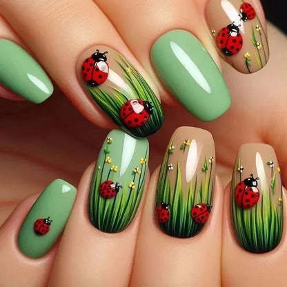 24Pcs Sweet Cool Press on Nails Short Square False Nail Gradient Glitter Line Fake Nails Full Cover Glossy Acrylic Manicure Nail