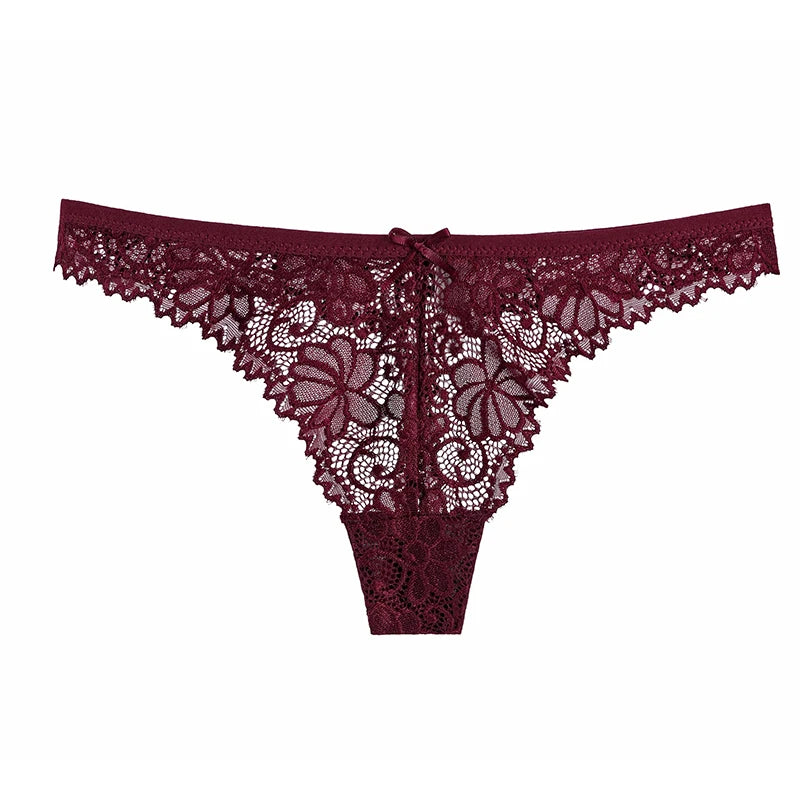 Women Sexy Lace Lingerie Low-waist Panties Embroidery Thong Transparent Hollow out Underwear Female G String