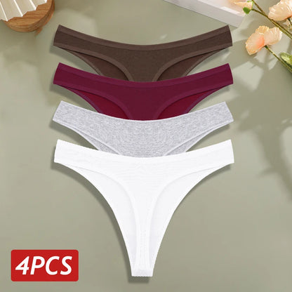 4PCS/Set Cotton Panties for Women Sexy Low Rise G-String Thongs Ultra-thi Seamless Panties