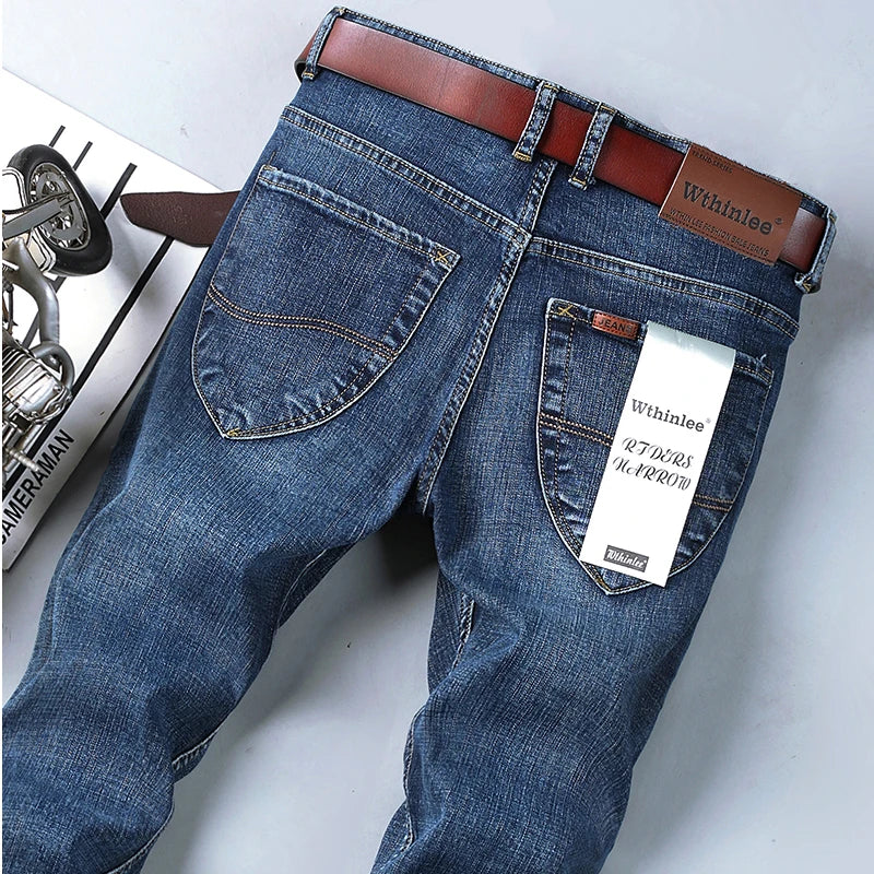 Top Brand Washed Jeans Trousers Four Season Men's High Quality Jeans Business Casual High Waist Denim Pants