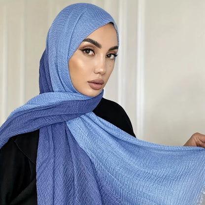 Two Color Crinkle Gradient Color Hijab Tie-Dye Printed Scarf Muslim Women Shawls Wraps Headband Islamic Turban Foulard