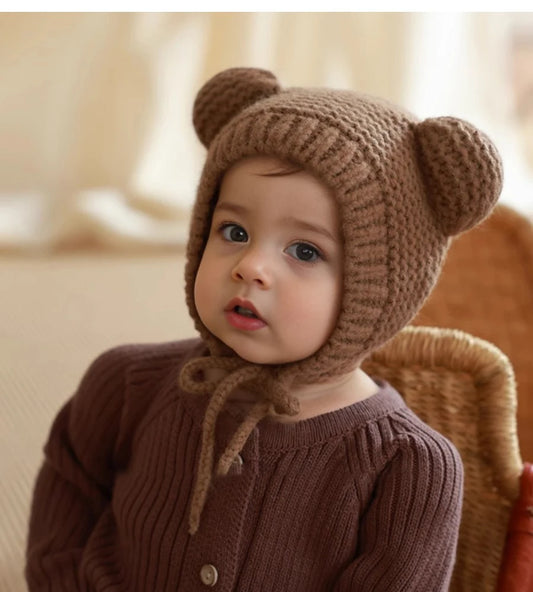 Baby hat autumn and winter baby woolen gauze hat boys knitted hat girls ear protection children warm and cute cartoon