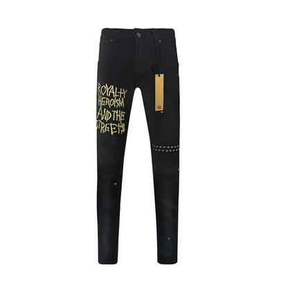 25SS New KSUBI Cross Jeans Men fashion High Street Black letter embroidery Old Patch Stretch Skinny Jeans Hip Hop Pencil Pants