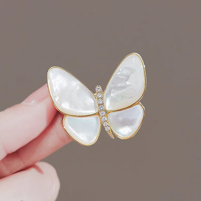 1PCS New Tulip Flower Golden Brooch Elegant Design Sense Rose White Stone Jewelry