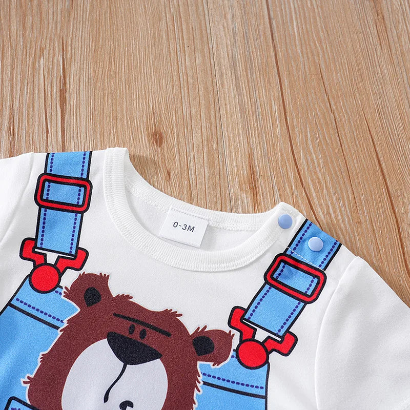 Baby Clothes Cute Cartoon Bear Fake Shoulder Strap Comfortable And Soft 0-18 Boys And Girls Summer Short Sleeved Baby Jumpsuit