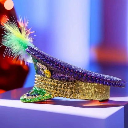 Mardi Gras Hat Chicken Feather Rhinestone Hen Do Hat Festival Captain Hat Steampunk Sergeant Headwear Music Festival Masquerade