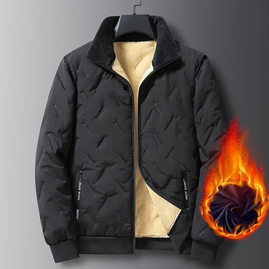 Thick Wool Lining Men Jacket Thickened Fleece-Lined Warm Hooded Plush Coat Thickened Sheep Fleece Stand Collar Warm Winter Coat