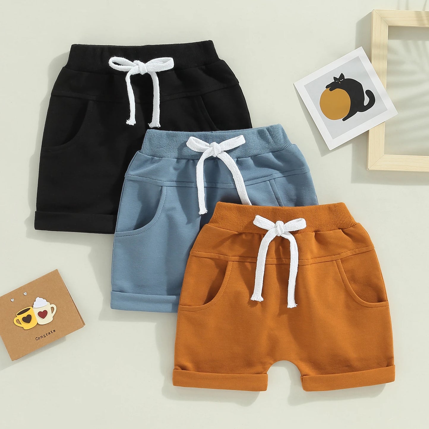 Kids Toddler Boy 3 Pack Shorts Set Casual Solid Loose Drawstring Shorts Sweatpants Athletic Workout Sport Pants Shorts