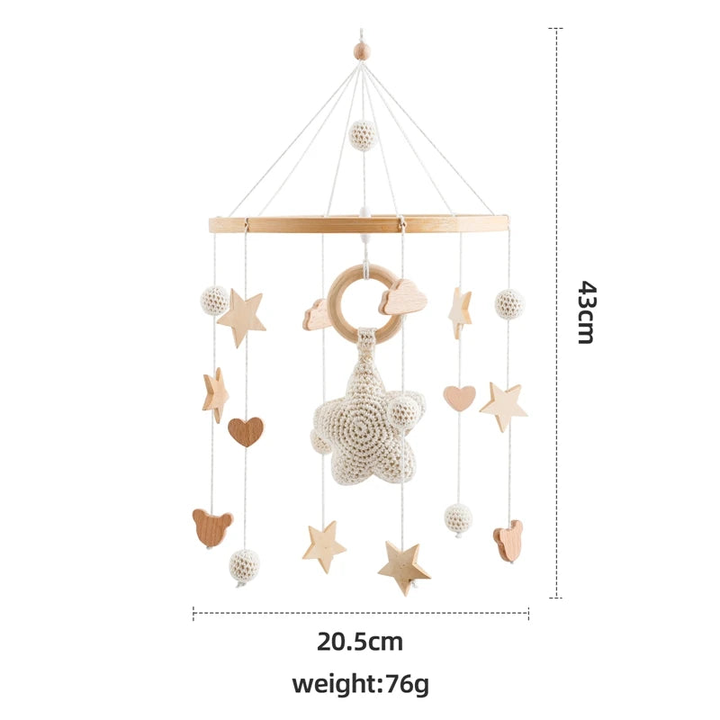 Baby Crib Mobile Bed Bell Rattle Toys Wooden Crochet Stars Pendant Bed Bell Toys Newborn Comfort Crib Bracket Hanging Toys Gifts