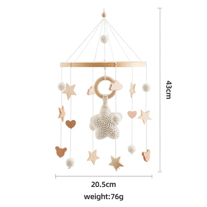 Baby Crib Mobile Bed Bell Rattle Toys Wooden Crochet Stars Pendant Bed Bell Toys Newborn Comfort Crib Bracket Hanging Toys Gifts