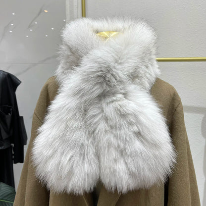 New Women Winter Warm Natural Fox Fur Scarf Ring Knit Real Fox Fur Lady Fashion Neckerchief Scarves Women Real Fur Bandana