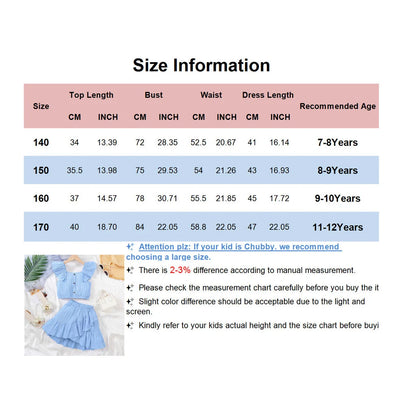 Kid Girls Summer Princess Clothing Set Flutter Sleeve Plain Color Tops+Short Skirt Sweet Style Party Wear For Child 8-12 Years