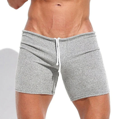 Mens Sexy Drawstring Ribbed Sleepwear Shorts Outdoor Sports Jogging Gym Sportswear Short Pants Holiday Casual Slim Male Shorts