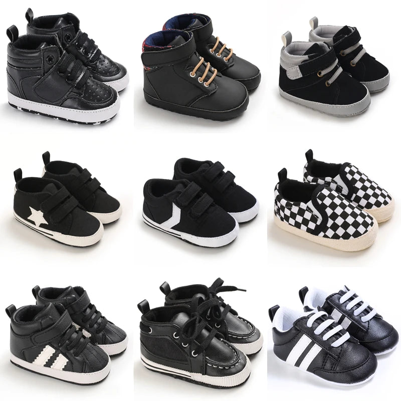 Black Fashion Casual Shoes Newborn Boys And Girls Non Slip First Walkers Infants Toddlers Comfortable Crib Shoes Kids Sneaker