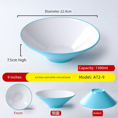 Melamine Rain-Hat Shaped Bowl Commercial Ramen Bowl River Snail Rice Noodle Bowl Noodle Restaurant Dedicated Noodles with Soy Sauce Wonton Pig's Knuckle Rice Spicy Hot Large Bowl