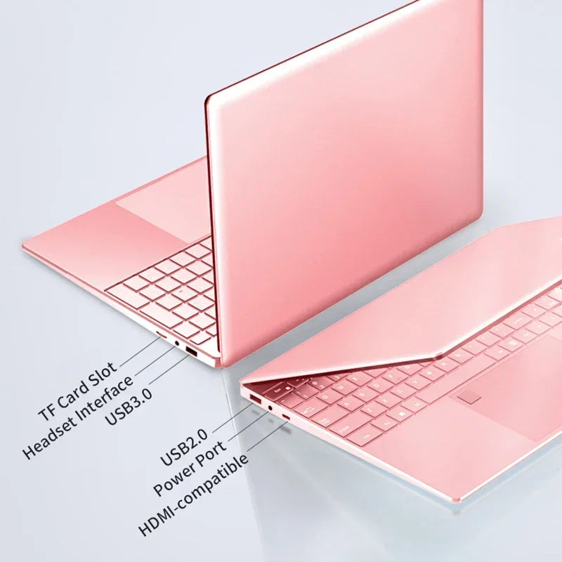 Stylish Pink 15.6" Laptop: Windows 10 Office Education Intel Celeron N5095, 16GB RAM, 1TB SSD, Dual WiFi, Narrow Bezels.