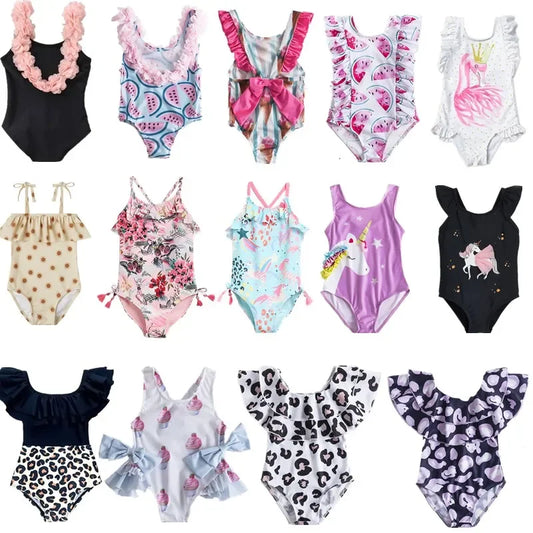 Baby Girls One-piece Swimsuit 1-5Yrs Toddler Kids Swimwear Bikini Flower Girls Summer Beachwear Backless Children Bathing Suit