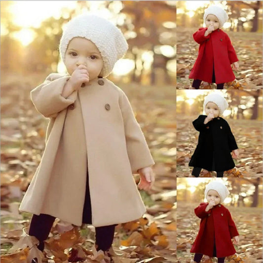 Autumn and Winter New Fashion Solid Color Baby Girls' Coat Korean Style Children's Long Sleeve Clothing (0-3 Years Old)