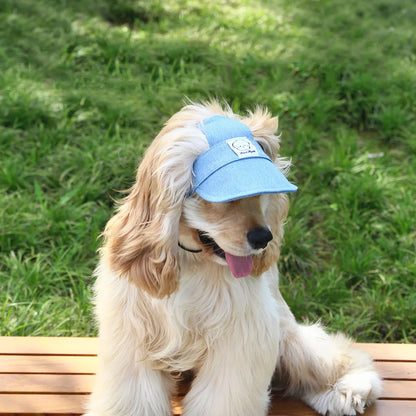 Dog Hat with Ear Holes Adjustable Denim Dog Sun Protection Hat Outdoor Baseball Cap for Dogs Small Medium Large Pet Accessories