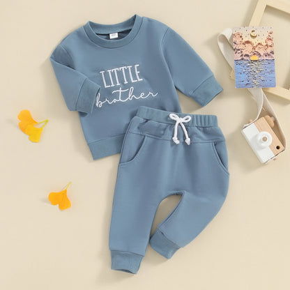 Baby Brother Matching 2Pcs Set Long Sleeve Crew Neck Embroidery Letters Sweatshirt Elastic Waist Sweatpants Infant Clothes