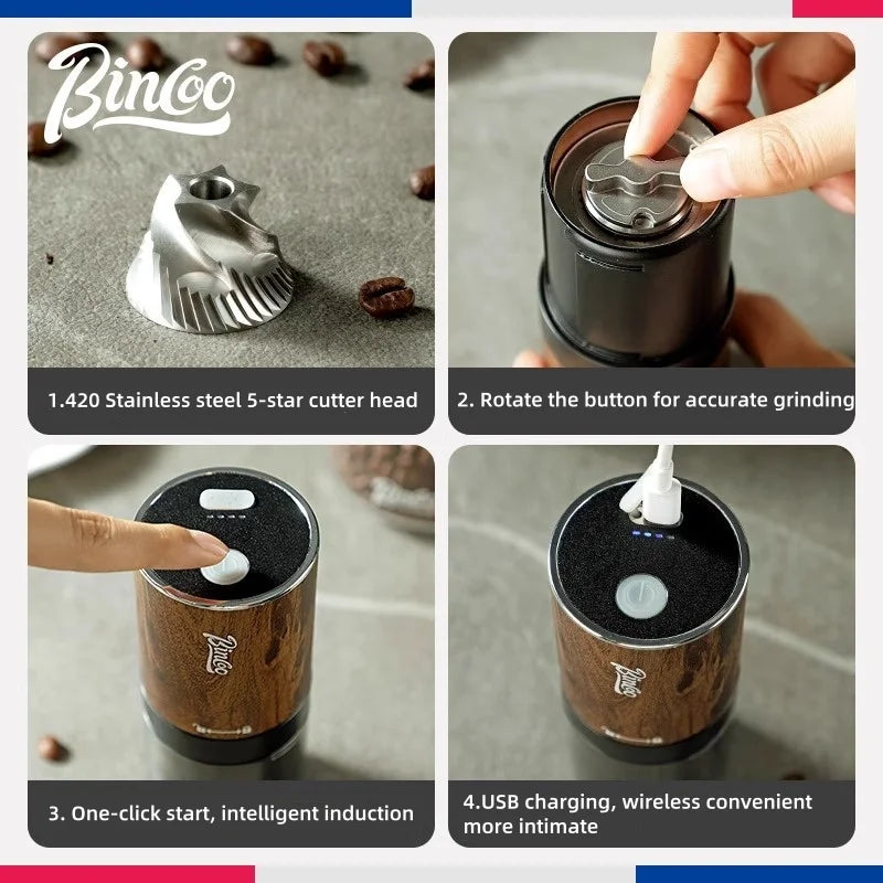 New Upgrade Portable Electric Coffee Grinder 420 Stainless Steel Grinding Core Wood Grain Coffee Bean Grinder Machine USB Charge