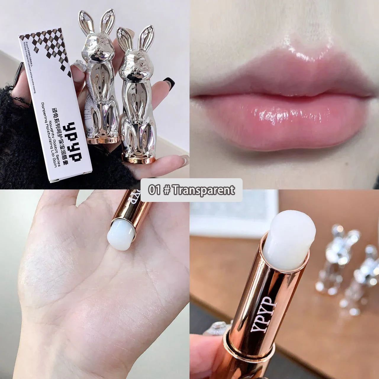 Rabbit Black Rose Lip Balm Gloss Not Dryness Peach Transparent Lip Tint Moisturizing Power Lipstick Makeup Base For Girls