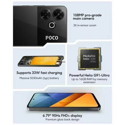 POCO M6 8 + 256GB 4G 33W NFC Fast Charging Global Version MediaTek Helio G91-Ultra 6.79 "90Hz FHD + Display Smartphone