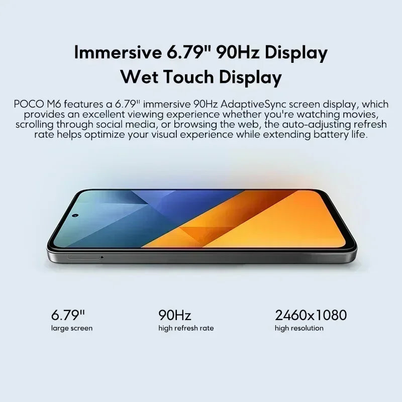 Global Version POCO M6 Smartphone 128GB 256G MediaTek Helio G91 Ultra 6.79'' 90Hz Display 33W Fast Charging 5030mAh Battery