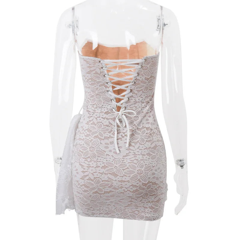 Avrilyaan White Lace Strapless Sexy Dress For Women Robes Mini Summer Dress