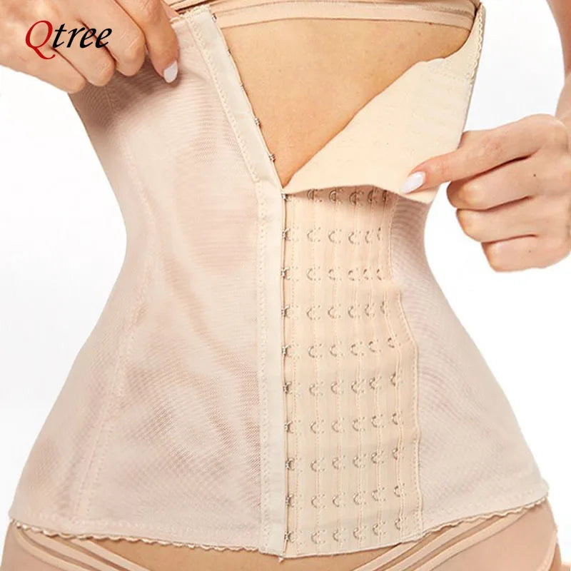 Qtree 6 Hooks Waist Trainer Belt Women Belly Trimmer Body Shaper Corset Firm Tummy Control Strap