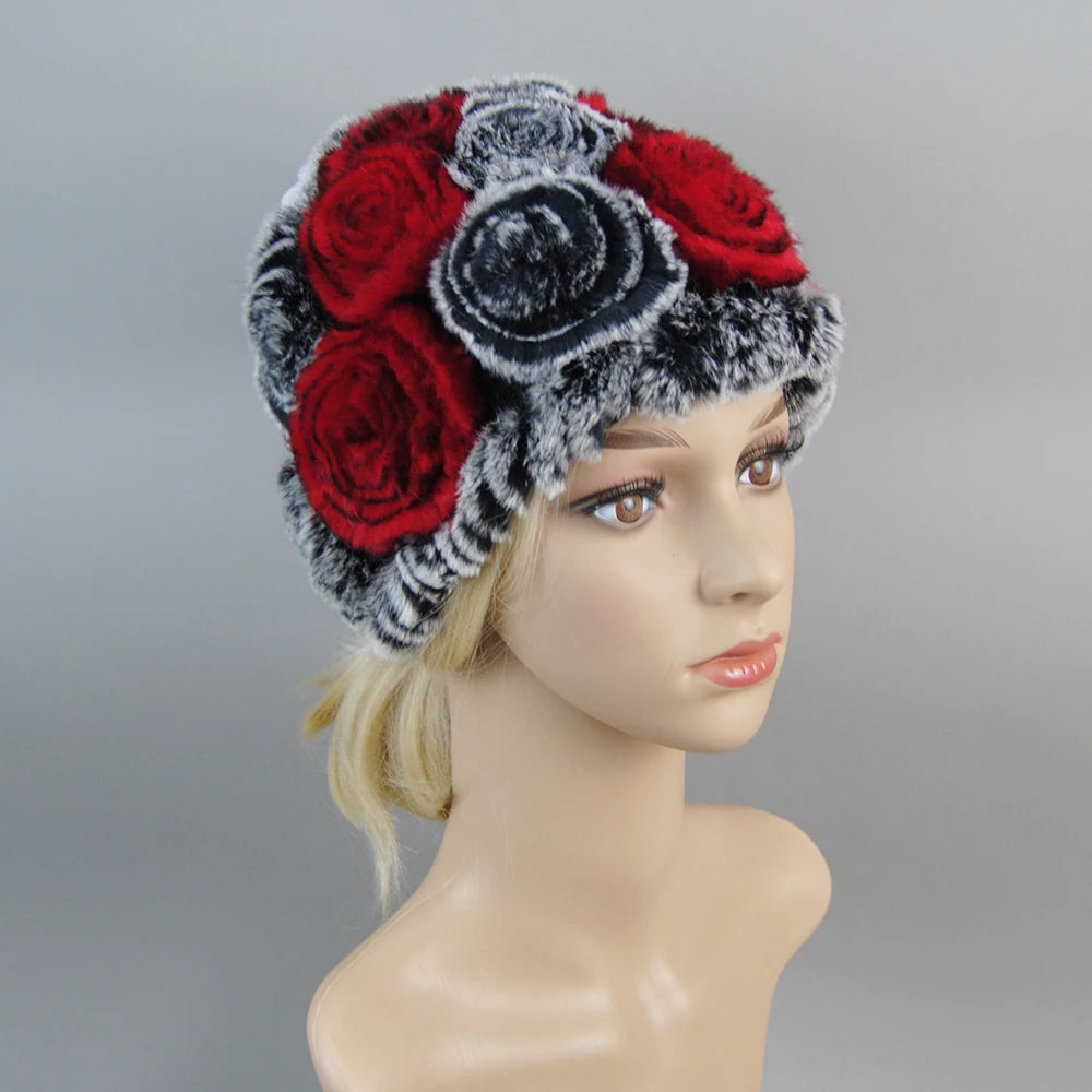 2025 Hot Sale Women Winter Fur Hat Scarf Sets Natural Warm Real Rex Rabbit Fur Cap Scarves Lady Knitted Genuine Fur Hats Muffler