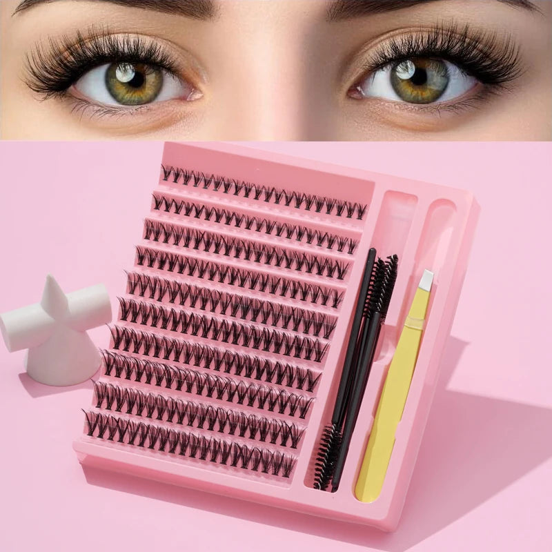 D Curl Lash Clusters 200pcs 30D/40D Individual Lashes, 5 Brush Lashes and 1 Lash Tweezers DIY Eyelash Extension Kit for Individ