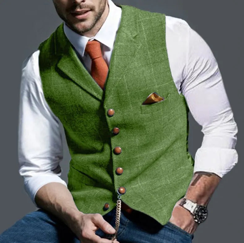 Spring and Autumn Europe and The United States Men's Fashion Plaid Casual Single-breasted Vest Slim-fit Suit Vest, Commuting