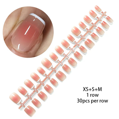 30Pcs French Gradient Short Ballet Nails Simple Nude Color False Nails Coffin Fake Nail Press On Nails Full Cover Nails