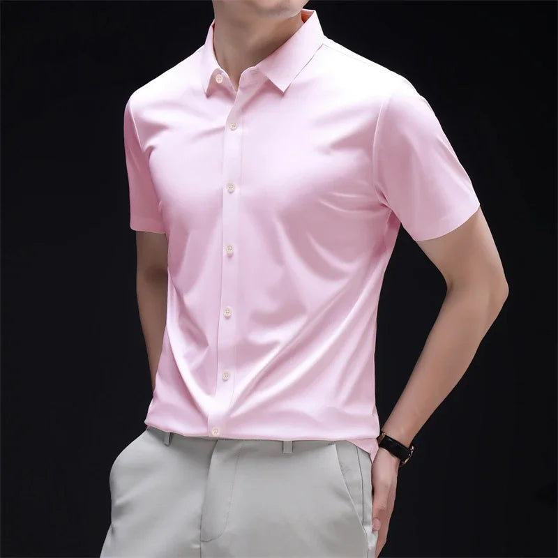 New Men's Business Casual Short Sleeved Solid Color Shirt Wrinkle Resistant Wrinkle Free Comfortable All Season Versatile Top