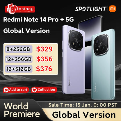 World Premiere Global Version Redmi Note 14 Pro+ 5G Smartphone Snapdragon 7s Gen 3 200MP Rear Camera 120W HyperCharge IP68