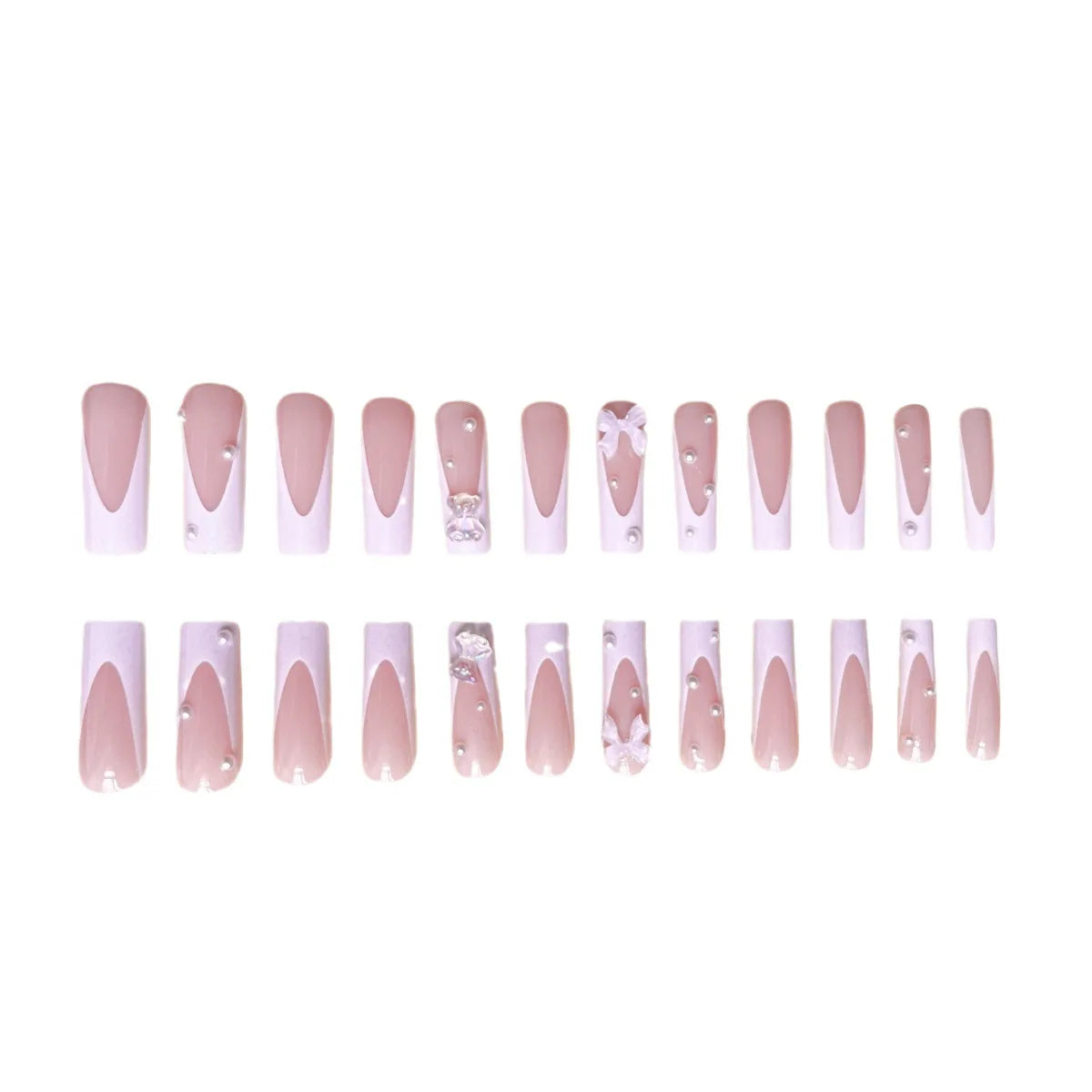 Pipe Nail French Stereo Bear Bow Pearl Manicure Fake Nails