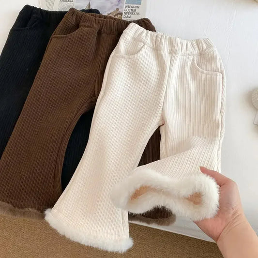 Girls Pants for Autumn and Winter New Stylish Flared Pants Children Fashionable Winter Baby Girls White Plush Pants