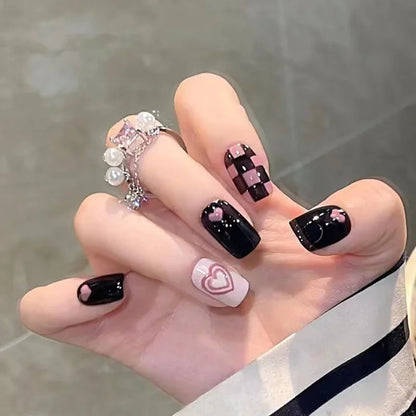 24Pcs Wearable French Fake Nails with Glue Simple Square False Nail Pink Short Detachable Press on Nail Tips Nude Manicure