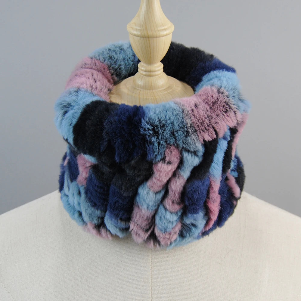 Good Elastic Rex Rabbit Fur Ring Scarves Winter Warm Women Genuine Rex Rabbit Fur Scarf Knitted Real Natural Fur Wraps Headbands