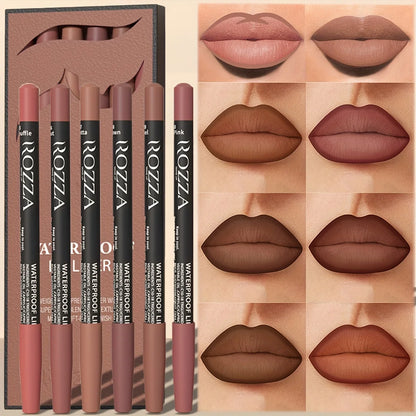 6pcs ROZZA Nude Lip Liner Set - Water-Resistant, Matte Finish Crayon Lip Pencils Non-Smudging & Easy-to-Apply