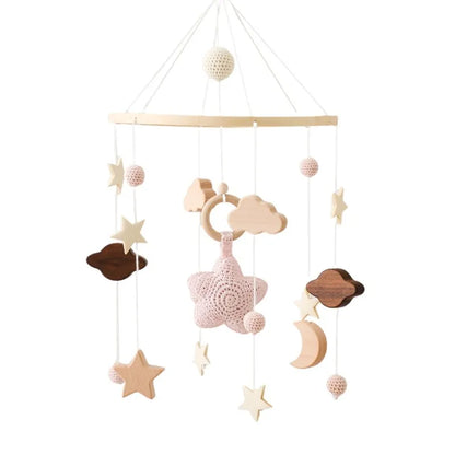 Baby Crib Mobile Bed Bell Rattle Toys Wooden Crochet Stars Pendant Bed Bell Toys Newborn Comfort Crib Bracket Hanging Toys Gifts