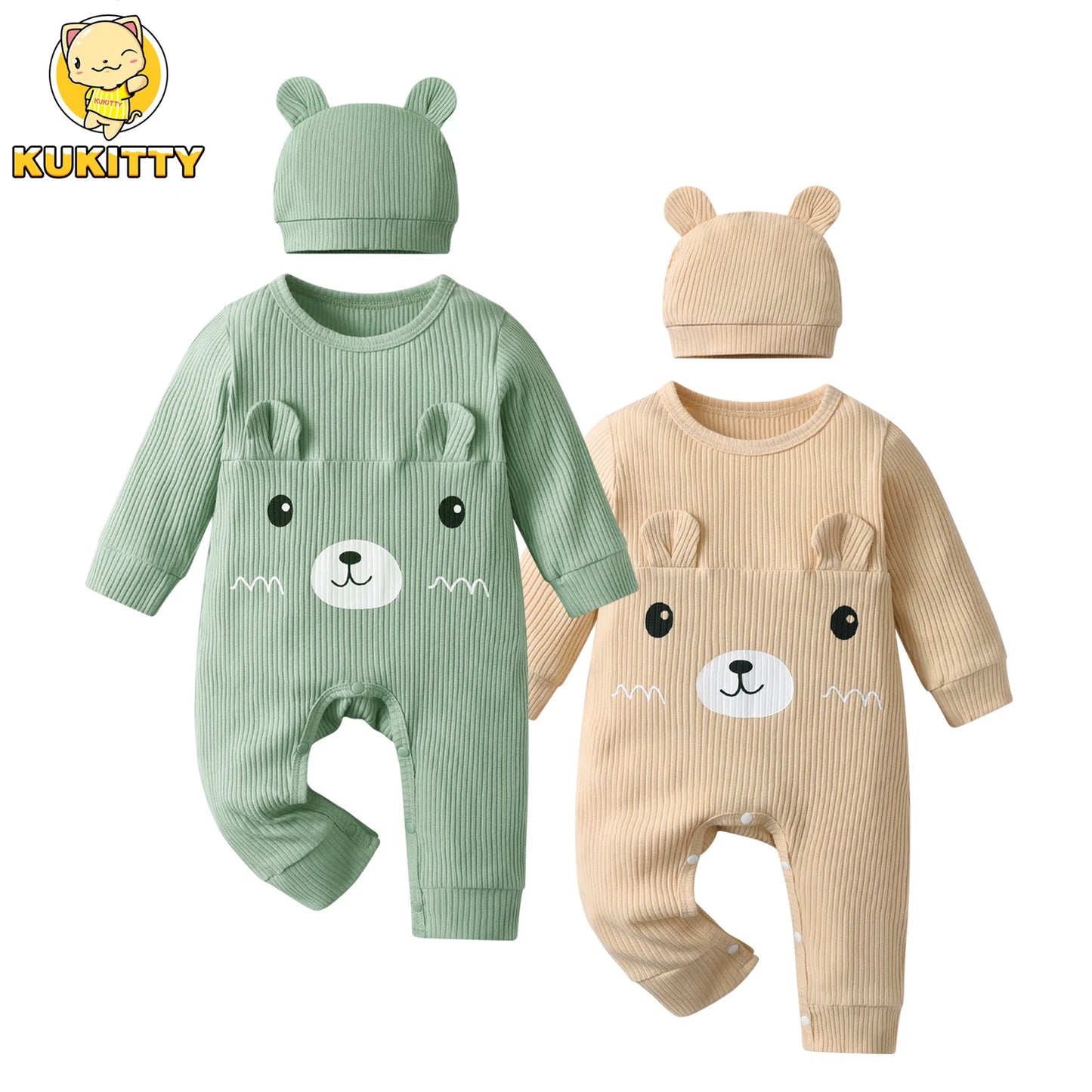 Newborn infant Baby Boy Romper Little Bear Pattern Long Sleeve Romper Jumpsuit and Hat Clothes Cute Outfit for Boys