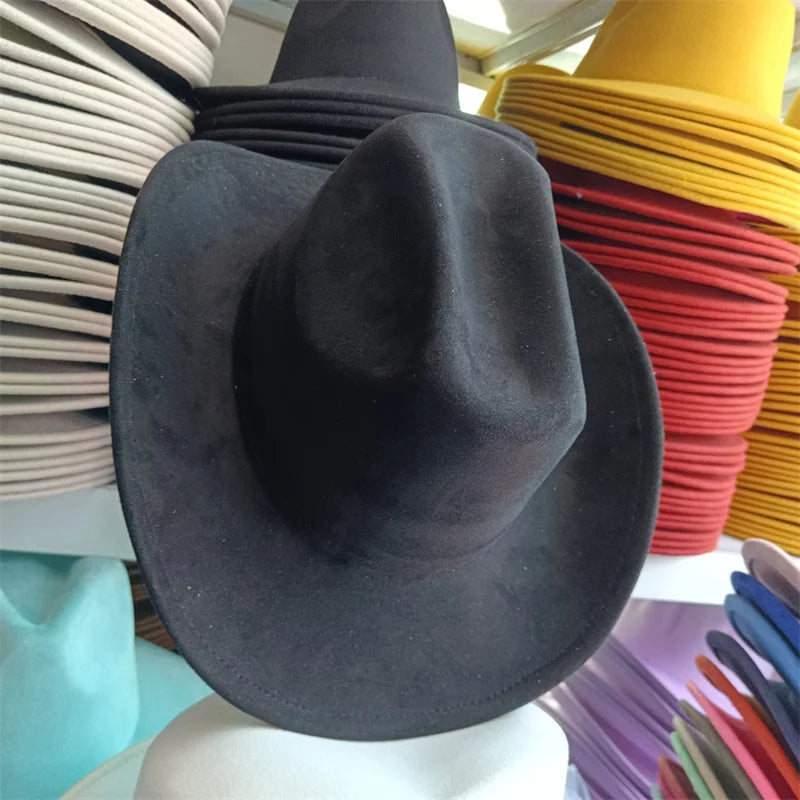 Western suede leather 7.5CM Western denim women's Fedora hat men's church jazz hat fashion travel party hat denim hat 2024