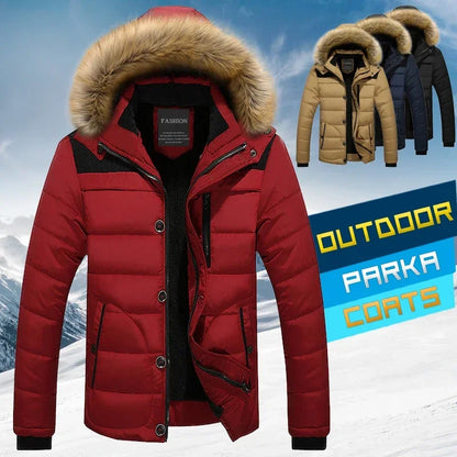 Fur Collar Hooded Parka Down Jackets Outerwear Thick Male Warm Overcoat Wool Liner Coat Winter New Men Warm Cotton Jacket Coats