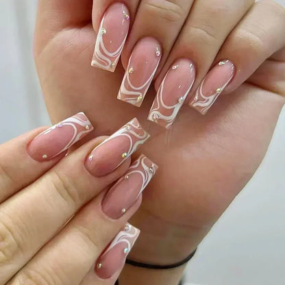 24Pcs French Tip  Press on Nails Short Coffin False Nails Simple Wearable Fake Nails Frosted Full Cover Press on Nail Tips Art