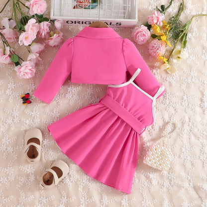 2Pcs/Set For Newborn Baby Girl 6Months -4Years old Long Sleeve Button Coat Suspenders Skirt Princess Dresses For Baby Girl