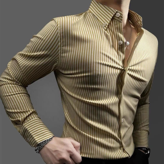 Striped Long Sleeved Shirt for Men New High-end Stylish Business Casual Light Luxury Versatile Handsome and Slim Fit Shirt